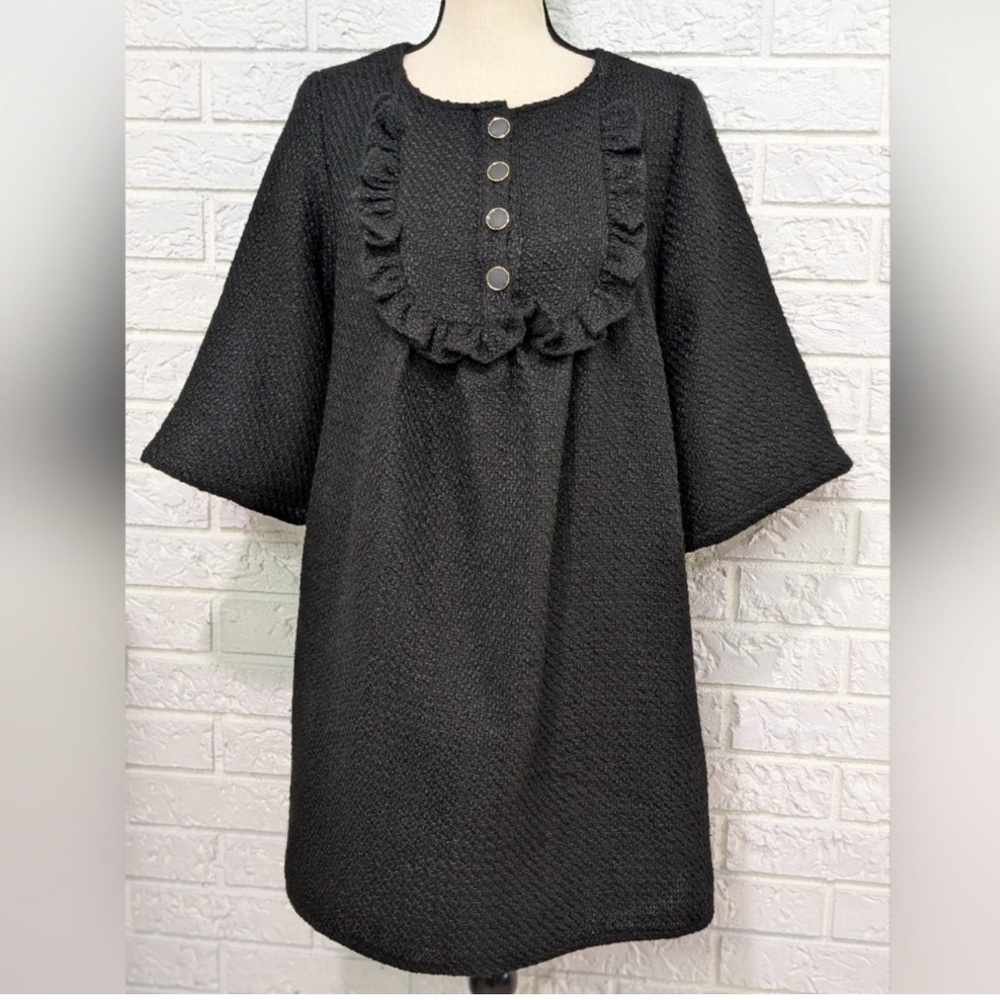 NWT MOMO Maternity Black Wool Blend Penelope Tweed Bib Dress Sz Large Jackie O